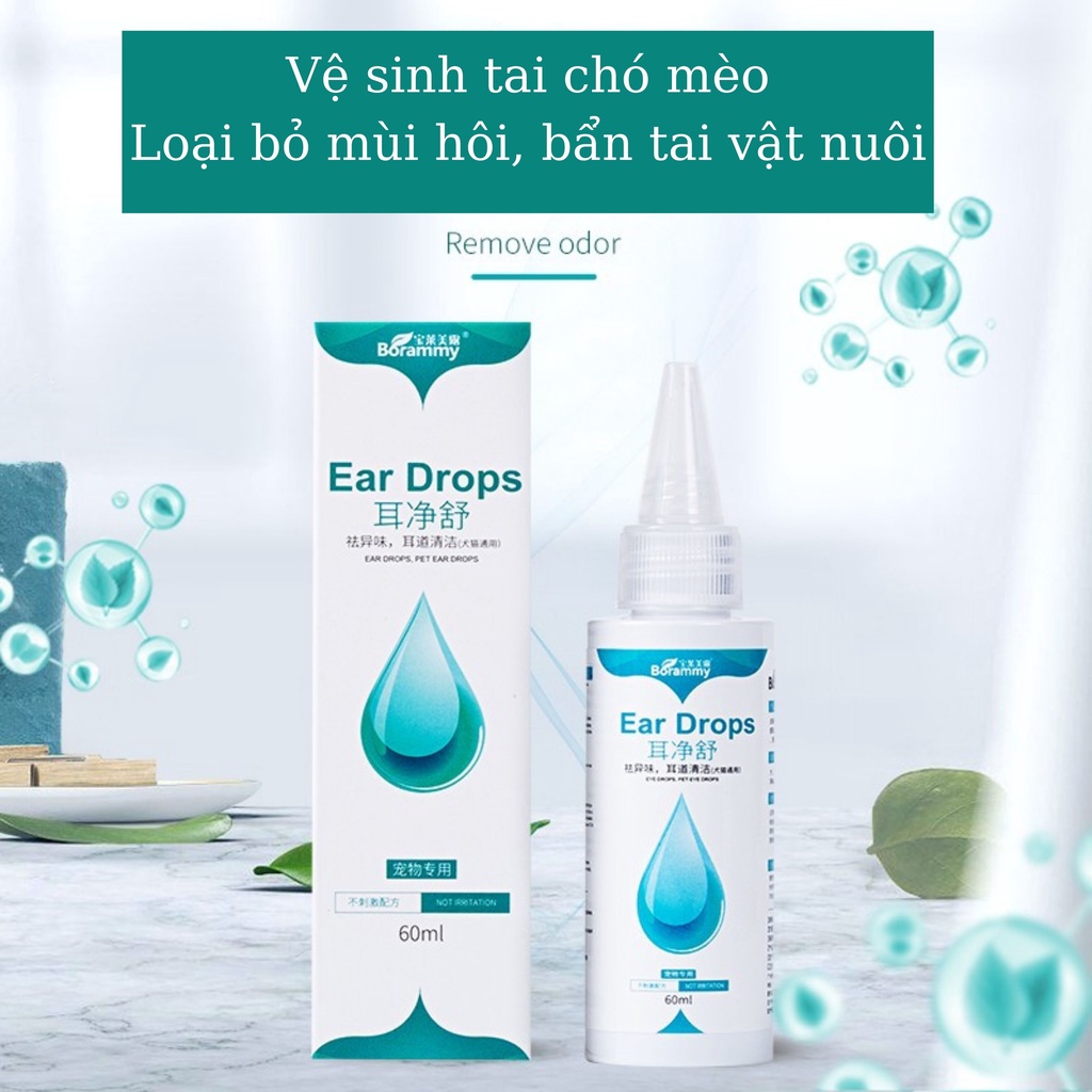 [Mã 55FMCGSALE1 giảm 10% tối đa 40K đơn 250K] Chai vệ sinh tai cho chó mèo Ear Drops 60ml