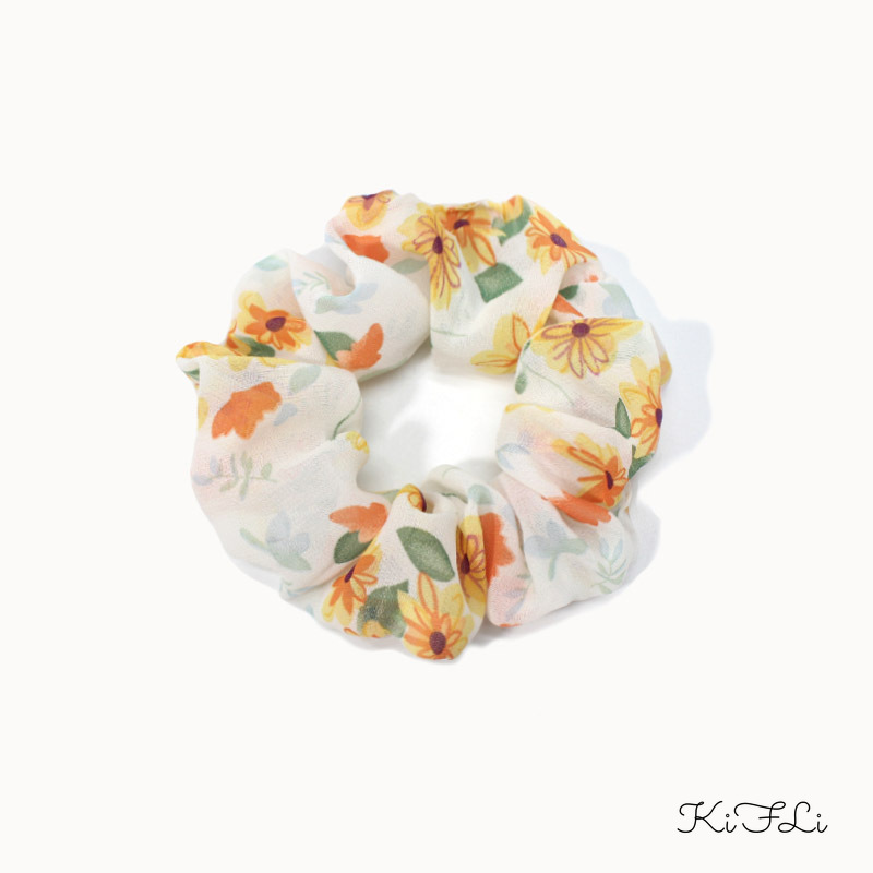 Dây cột tóc chiffon họa tiết hoa lá thời trang cho nữ