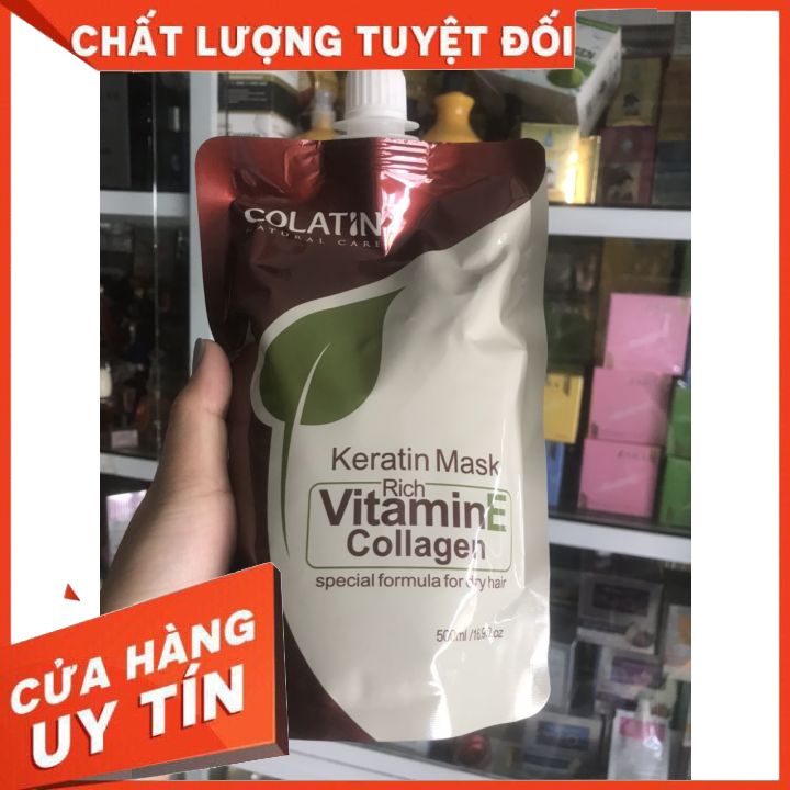 [CHÍNH HÃNG]  kem hấp dầu .kem ủ tóc COLLAGEN VITAMIN E COLATIN MASK - SIÊU MƯỢT TÓC TÚI 500ML. phục hồi hư tổn ,chống