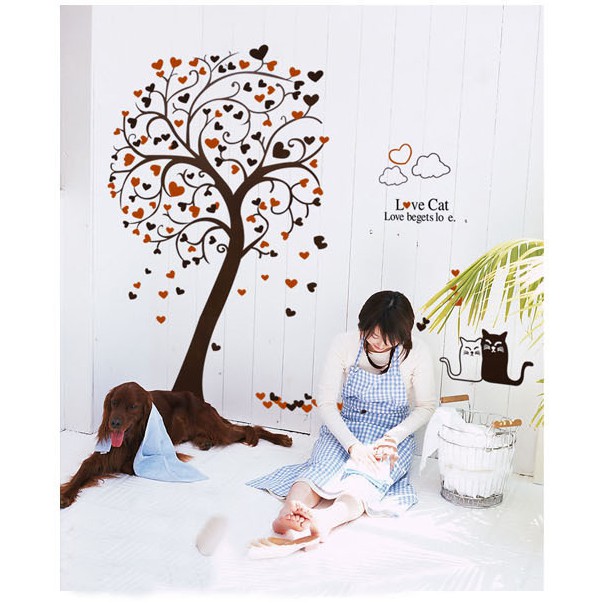 Decal trang triis tường Cây trái tim LOVE CAT