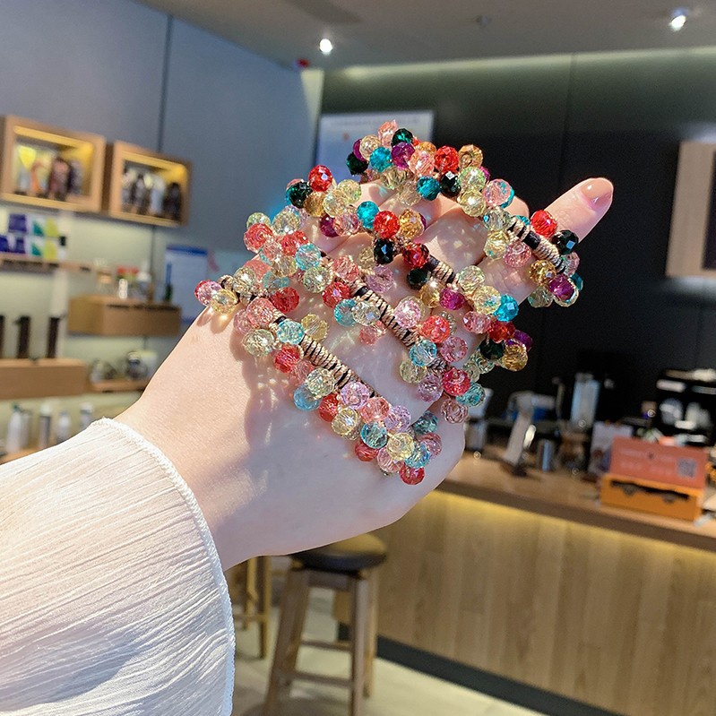 Dây Buộc Tóc Đính Pha Lê Resin Màu Cầu Vồng Hai Cách Sử Dụng Hàng Mới Cho Nữ