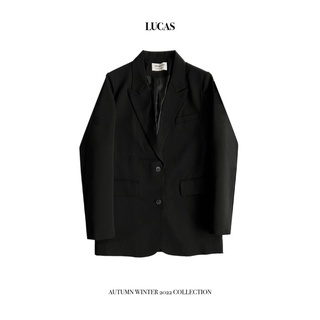 Áo khoác lemon tree blazer đen cổ vest tay dài 2 túi nắp