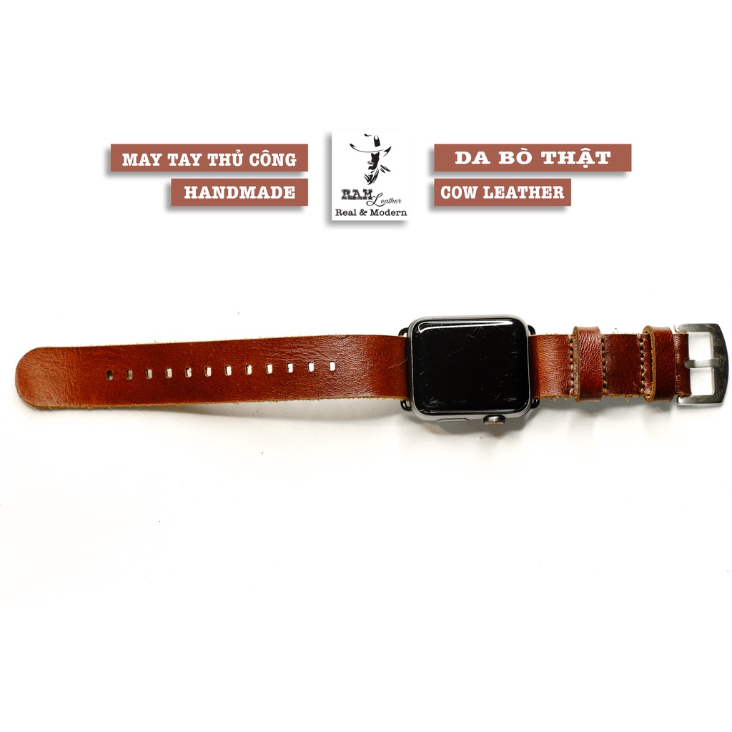 Dây đồng hồ RAM Leather vintage da bò thật kiểu quân đội nato strap