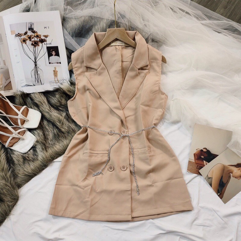 Áo vest không tay nữ phối nút xinh ảnh thật | BigBuy360 - bigbuy360.vn