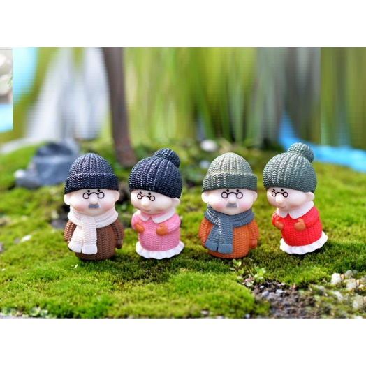 ❤❤Cặp Ông Bà Mặc Áo Len Đội Nón Len❤❤ Phụ Kiện Trang Trí Tiểu Cảnh Sen Đá, Terrarium, Decord Mô Hình