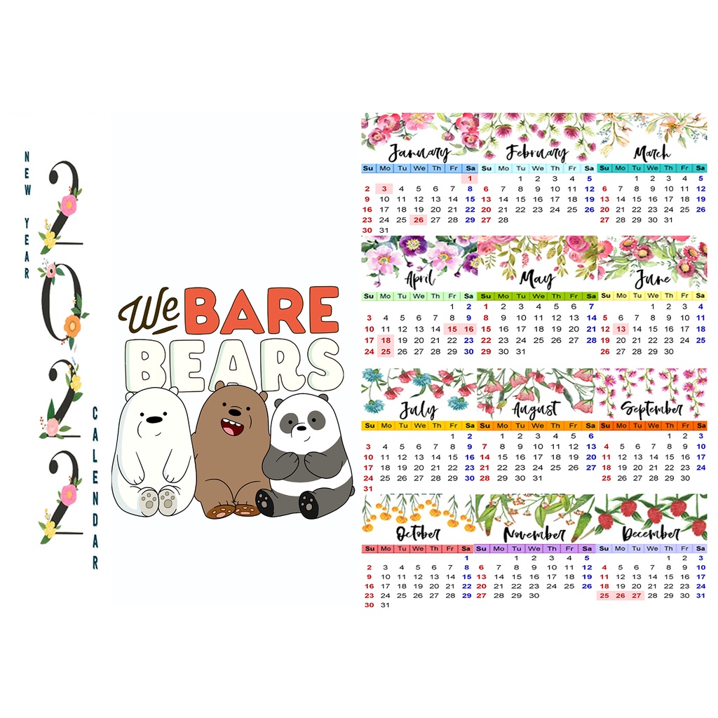 Lịch tường 2024 ba anh em gấu bare bear LA1 size A3