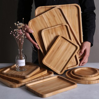 Khay gỗ tre decor, khay trà hình tròn, chữ nhật, vuông