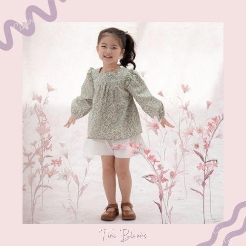 Áo hoa nhí babydoll cổ vuông cho bé gái từ 1-10 tuổi Tini Blooms MS07.2
