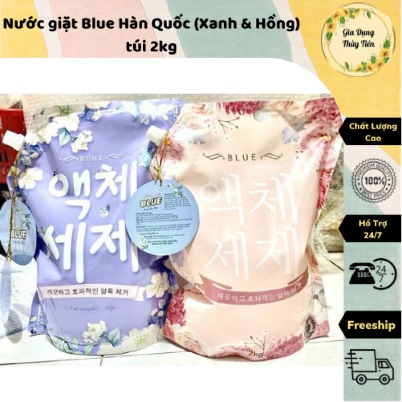 Nước giặt Bluee Hànn Quốc (Xanh &amp; Hồng) túi 2kg