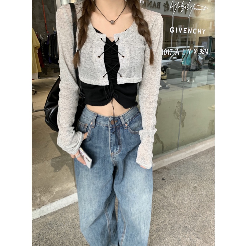 Set Áo Hai Dây Và Áo Khoác cardigan Thời Trang Hàn Quốc Cho Nữ