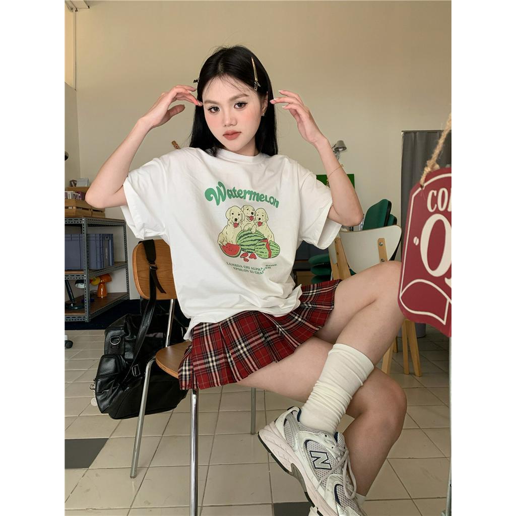 Áo Thun Dáng Rộng Tay Ngắn In Hình Chú Chó Vui Nhộn Dễ Phối Đồ 63688