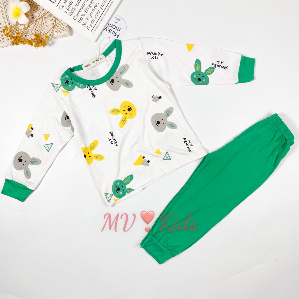 [SALE] Bộ Dài Tay Cho Bé Trai, Bé Gái Minky Mom Vải Thun Lạnh Phối Viền Khủng Long, Đồ Bộ Cho Bé Mặc Thu Đông MKMTD2158