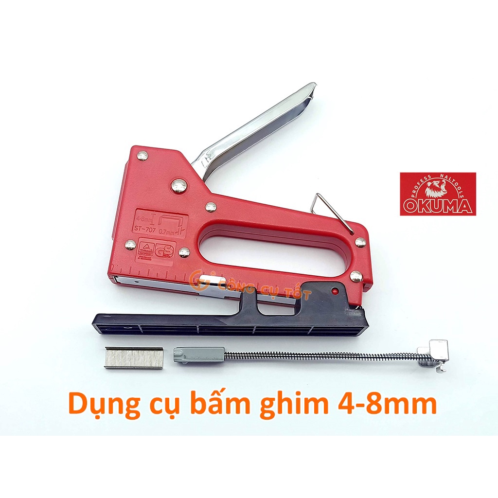 Súng bắn kim gỗ và giấy 4-8mm Okuma ST-707A&amp;S kèm đế kê đóng gáy sách