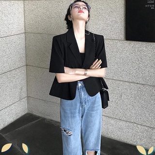 [vest nữ] Áo Khoác Vest Tay Ngắn Dáng Ôm Màu Đen Thời Trang Mùa Hè Cho Nữ