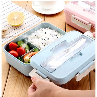 Hộp Đựng Cơm Nhựa  3 Ngăn Tiện Lợi - Hộp Cơm Trưa Văn Phòng Picnic Dễ Dàng Sử Dụng (Kèm Đũa & Muỗng)