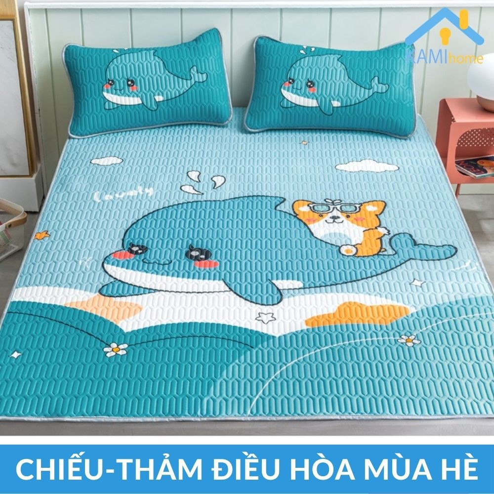 Chiếu vải điều hòa cao su non họa tiết 3D cho trẻ em dùng cho mùa hè có kèm vỏ gối và chọn Cỡ