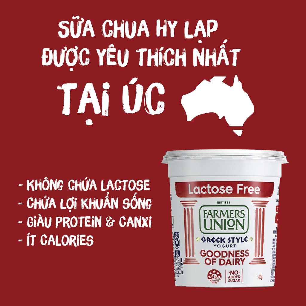 Sữa Chua Hy Lạp Greek Yogurt Farmers Union không lactose 500g - 1 hũ