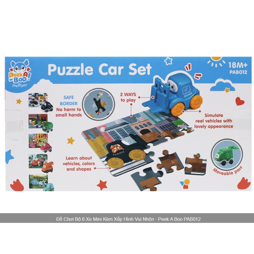 Đồ Chơi Bộ 6 Xe Mini Kèm Xếp Hình Vui Nhộn - Peek A Boo PAB012