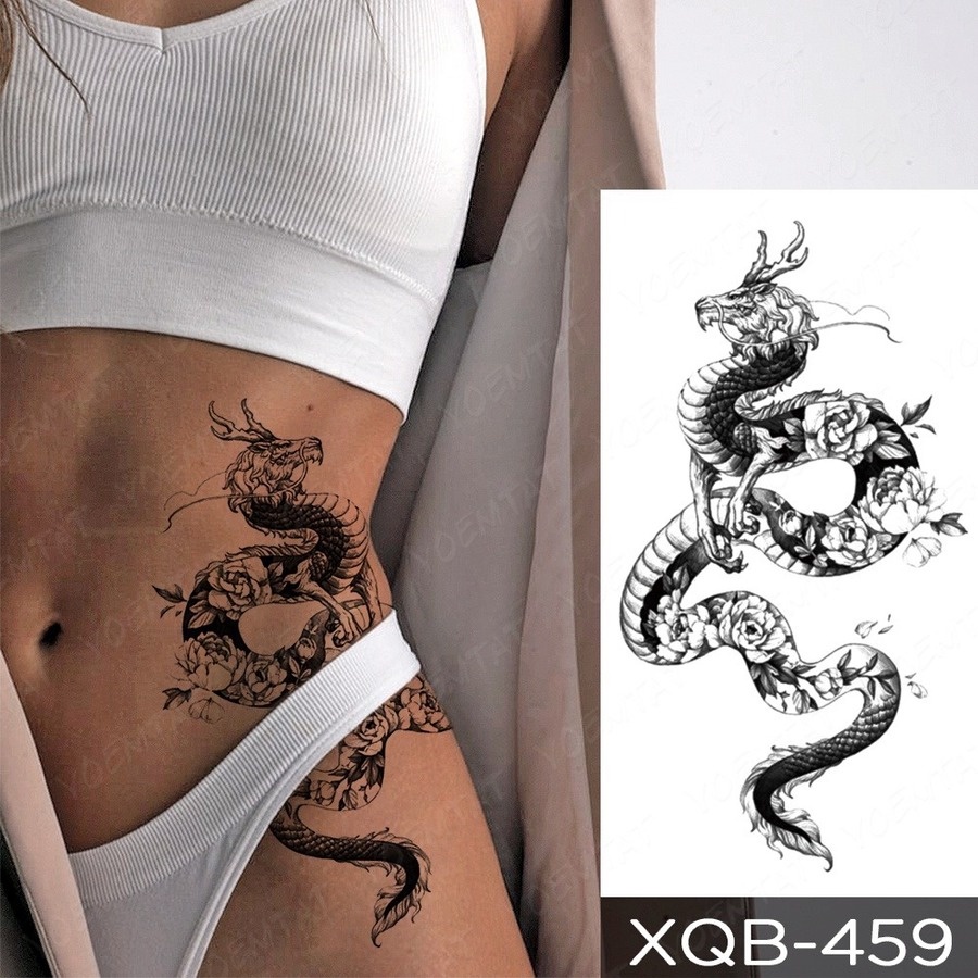 Hình Xăm Dán Tạm Thời Hình Rắn/ Rồng/ Hổ/ Hoa Hồng Chống Thấm Nước Cho Nam Và Nữ