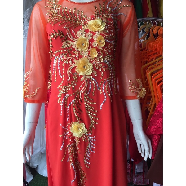 Áo dài dạ hội kết siêu đẹp (trong quây váy, ngoài tà áo dài