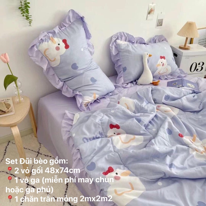 Bộ chăn ga gối cotton ❤️ Cotton đũi bèo bộ chăn mền lót bông đủ màu đủ size ga Hàn Quốc miễn phí bo chun drap ga giường