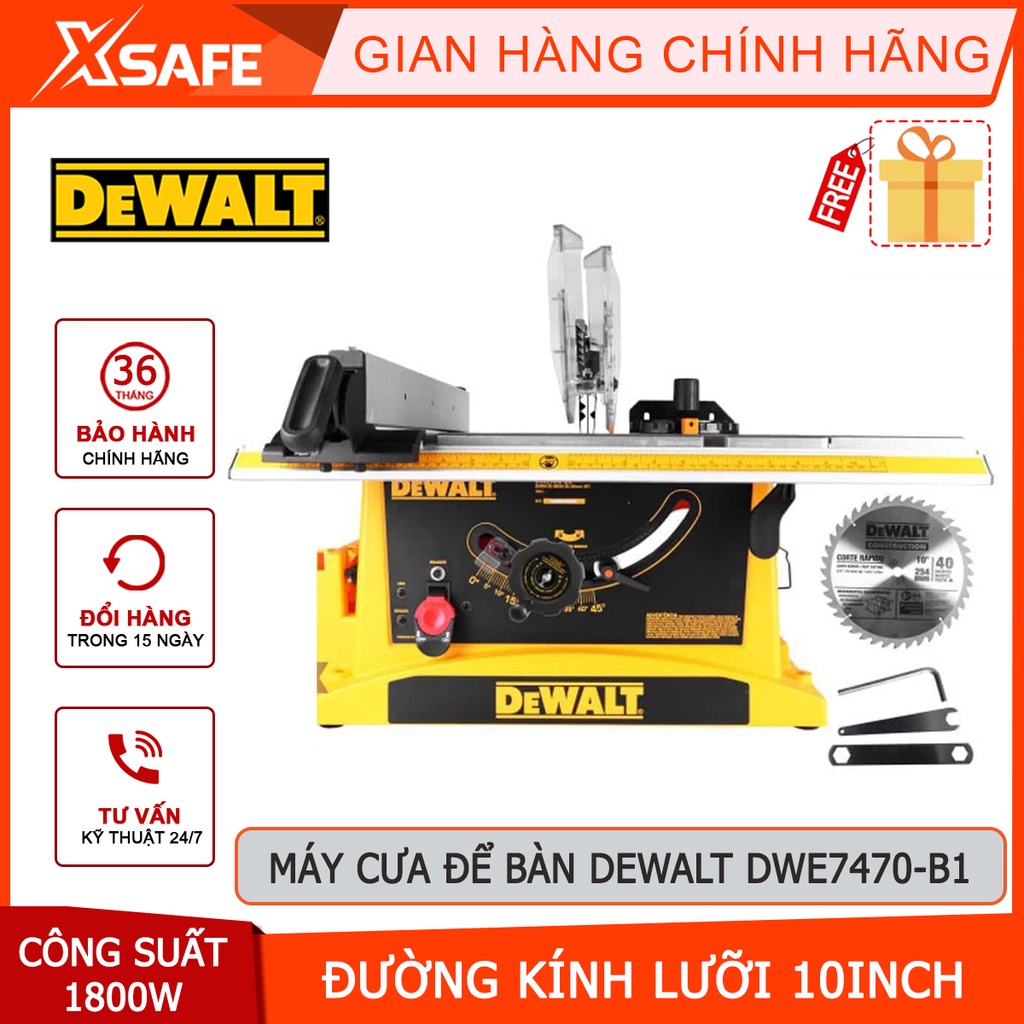 Máy cưa để bàn DEWALT DWE7470-B1 1800W góc cắt điều chỉnh linh hoạt, chỉnh góc nghiêng 90 độ, cắt sâu 76.2mm -chính hãng