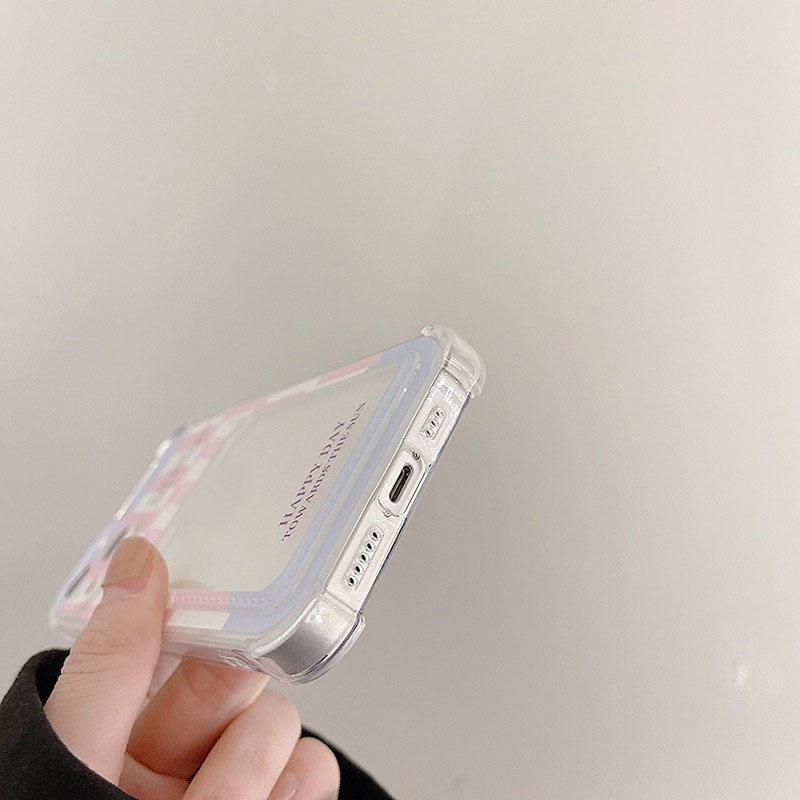 Ốp lưng iphone ốp Điện Thoại Họa Tiết Sọc Caro Màu Hồng / Xanh Dương Kèm Ngăn Đựng Thẻ Cho iPhone 14 13 12 11 PROMAX XS XR XSMAX SE2020 6 7 8PLUS