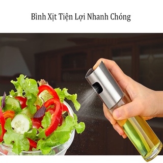Bình xịt dầu ăn kiêng, olive, nước, đựng dấm táo, gia vị phun sương chai thủy tinh nắp inox phụ kiện nồi chiên không dầu