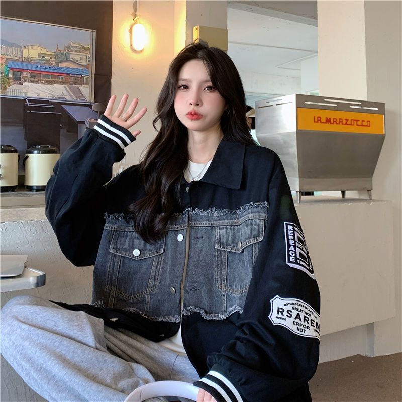 Áo Khoác Denim Phong Cách Harajuku Đường Phố Cá Tính Cho Nữ