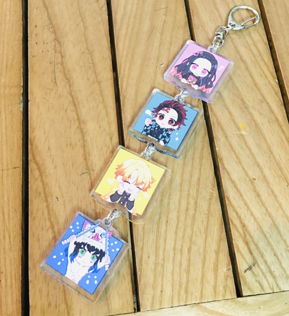 Móc khoá anime kimetsu no yaiba dây 4 miếng mica trong