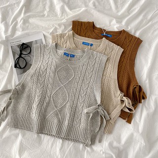 [ORDER] Áo len gile eo thắt nơ cổ tròn dáng ngắn ulzzang