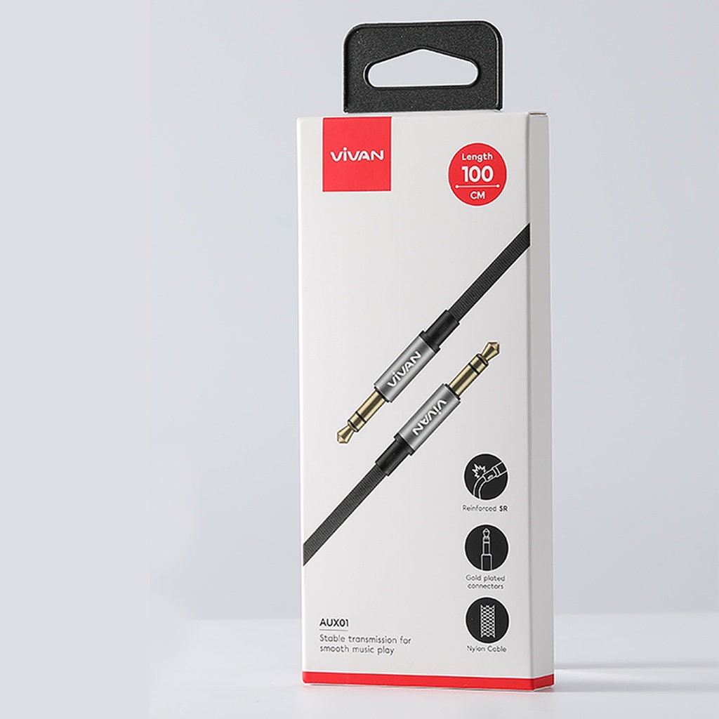 Dây Cáp Âm Thanh AUX VIVAN AUX01 Cổng Kết Nối 3.5mm Dài 100cm Hàng Chính Hãng