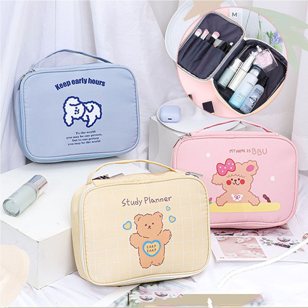 Túi đựng mỹ phẩm trang điểm sức chứa lớn họa tiết gấu hoạt hình dễ thương tiện dụng cho nữ