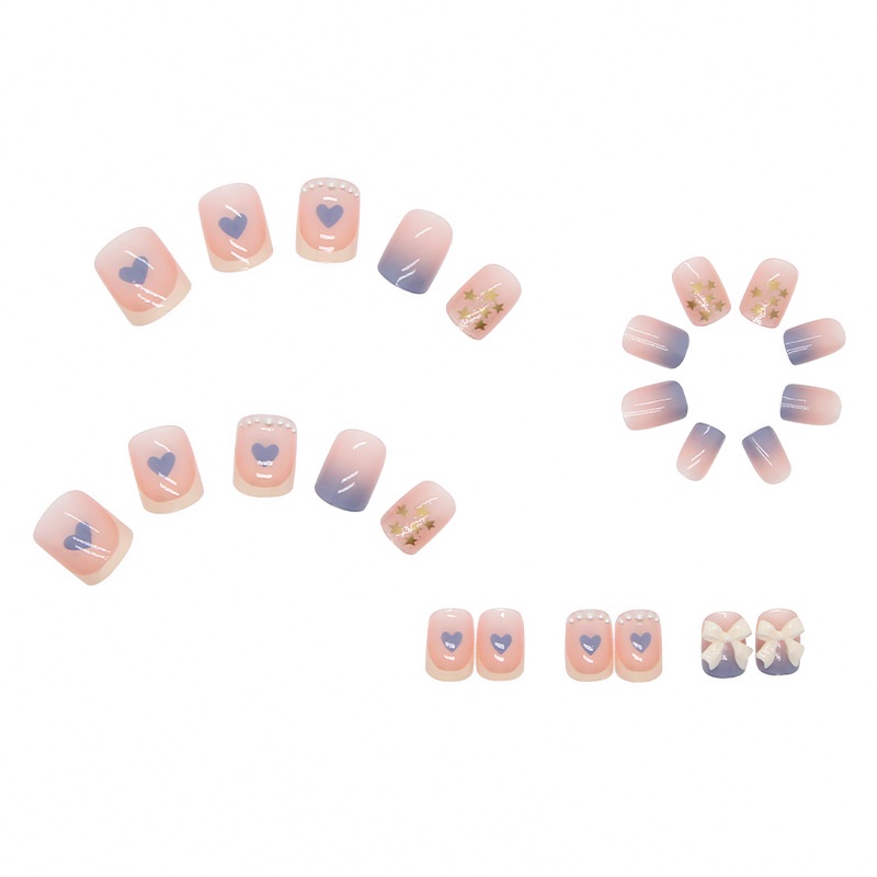 Bộ móng tay giả ngọc trai nhân tạo nơ đính đá ngôi sao Z124