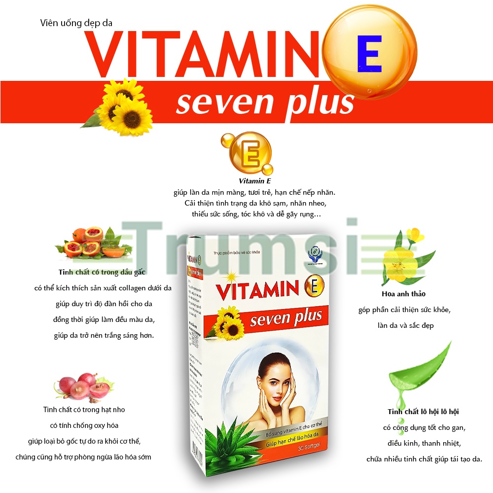 Viên Uống Đẹp Da Chống Oxy Hóa Và Ngăn Ngừa Lão Hóa Da Vitamin E Seven Plus Chính Hãng