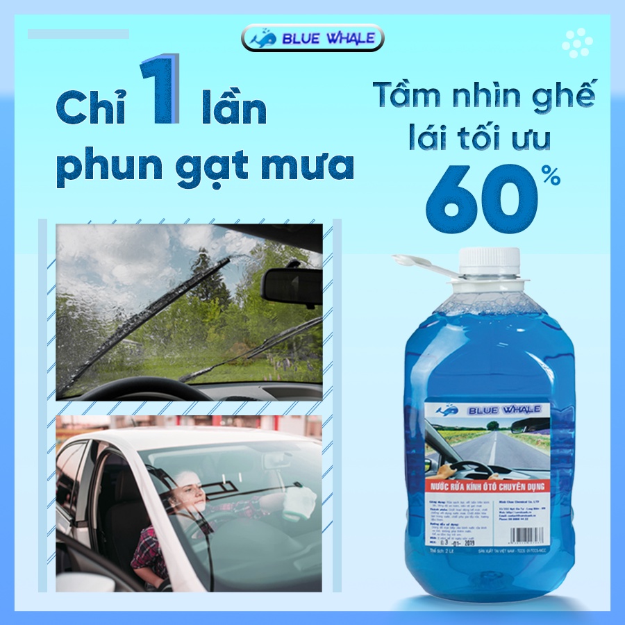 Hộp 6 can nước rửa kính ô tô BlueWhale chính hãng phù hợp mọi loại xe hơi, đổ trực tiếp ( sử dụng 1 tháng/ can 2L )