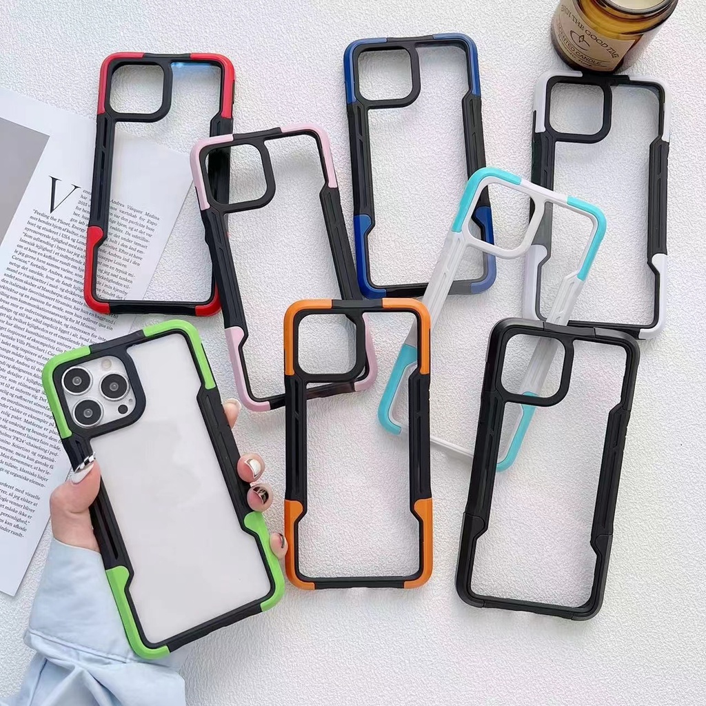 Ốp Điện Thoại Armor Tpu Mềm Trong Suốt Màu Trơn Chống Sốc 3 Trong 1 Cho iPhone 11 12 13 14 Pro XS Max XR 7 8 Plus SE