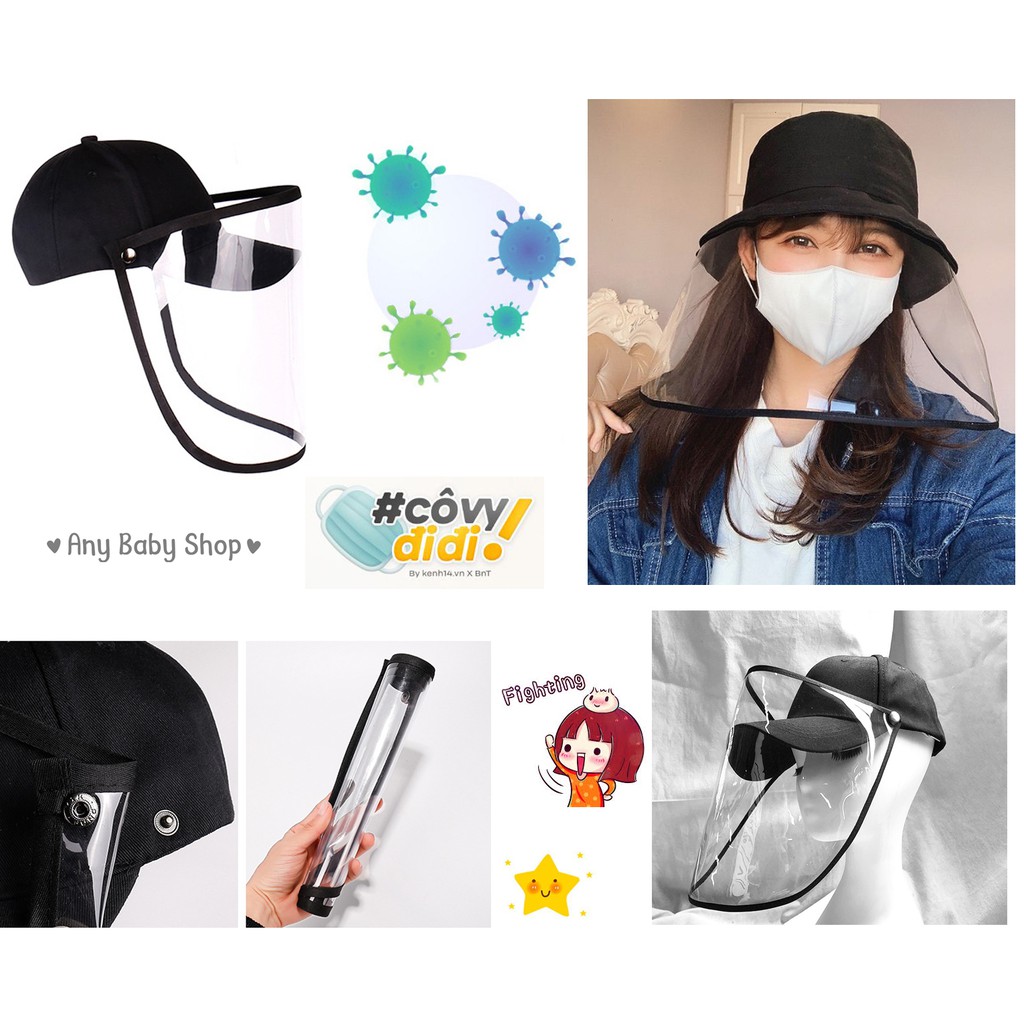 Mũ nón có màn che chống giọt bắn, chống bụi 2 kiểu tiện lợi cho nam và nữ đen trơn sang chảnh(hàng có sẵn)❣❣