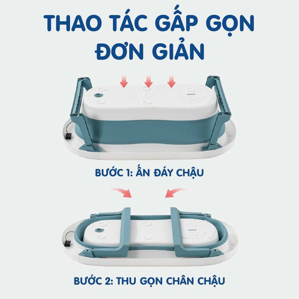 [Mã 267FMCGSALE giảm 8% đơn 500K] CHẬU TẮM GẤP GỌN CÓ NHIỆT KẾ KÈM PHAO CHÍNH HÃNG HOLLA CAO CẤP CHO BÉ