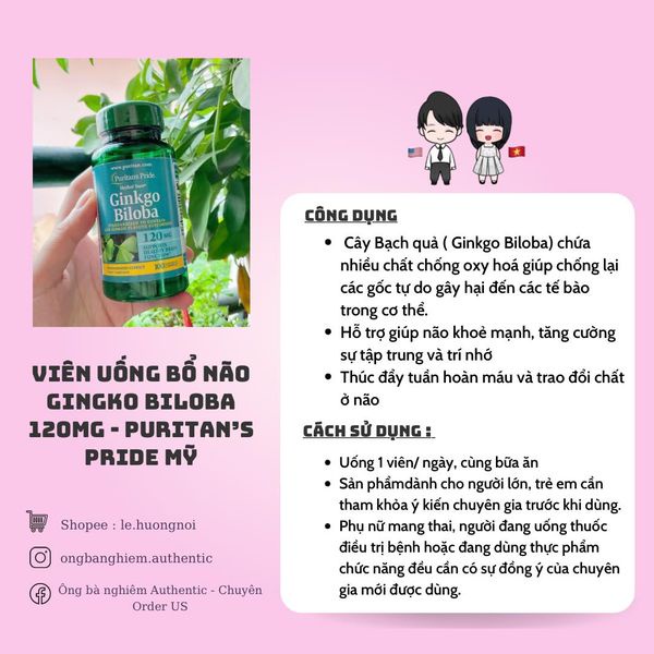 Viên uống bổ não Gingko Biloba 120mg  - Puritan’s Pride Mỹ