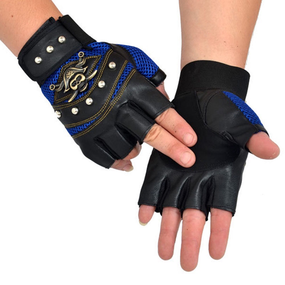 Găng tay da PU thiết kế không ngón họa tiết hình đầu lâu cá tính