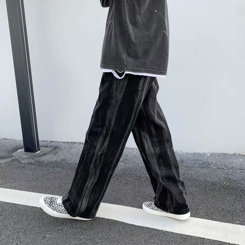 Quần jean ống rộng phối màu nhuộm phong cách Mỹ hip hop cá tính thời trang dành cho nam