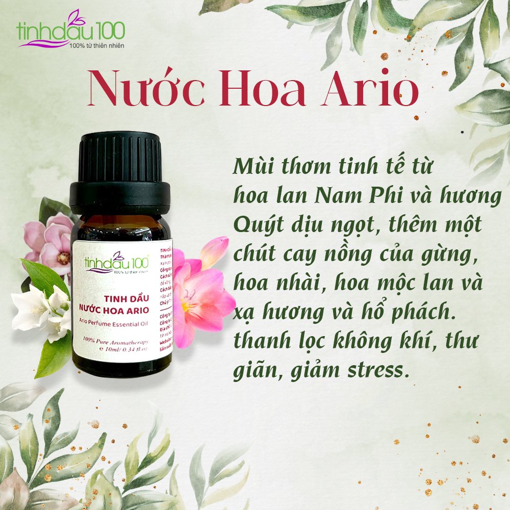 Tinh dầu nước hoa Ario xông thơm phòng, thư giãn, làm nước hoa lọ 10ml Tinh Dầu 100 Shop