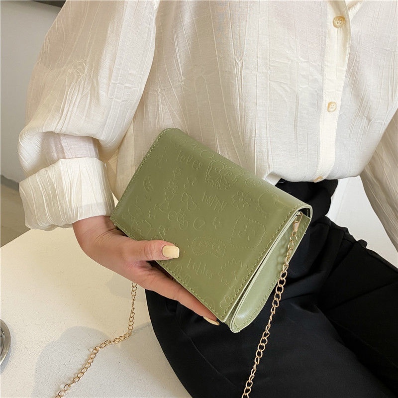 Túi Đeo Chéo Da PU Dáng Vuông Nhỏ Phối Dây Xích Thời Trang Cho Nữ