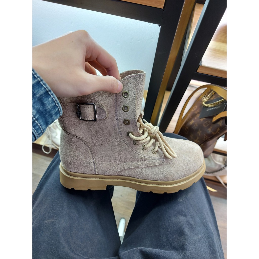 [Hàng Có Sẵn] [Có Ảnh Thật] Giày Boots Nữ Da Lộn Cổ Cao Phong Cách Hàn Quốc Cá Tính Size 36