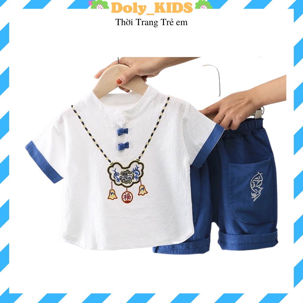 Quần áo bé trai DOLY KIDS, đồ bộ cộc tay cho bé trai chất đũi hình vòng cổ từ 6-27kg B001
