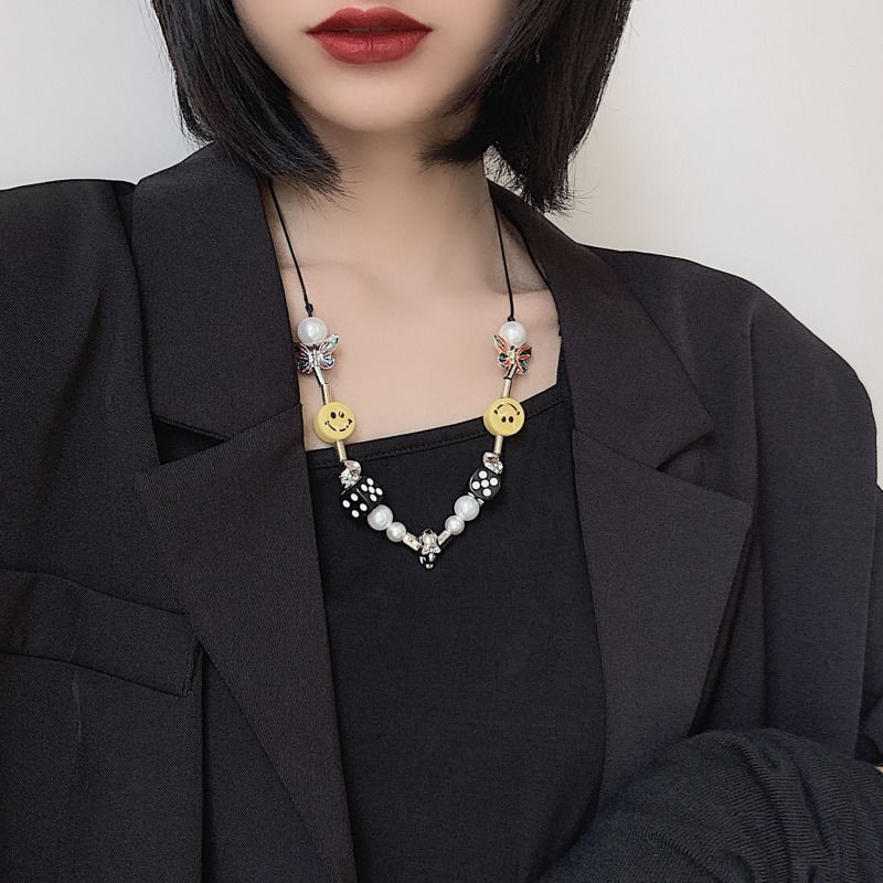 Dây chuyền mặt đầu lâu xúc xắc mặt cười ngọc trai nhân tạo bướm thời trang hip hop dành cho cả nam và nữ 23157