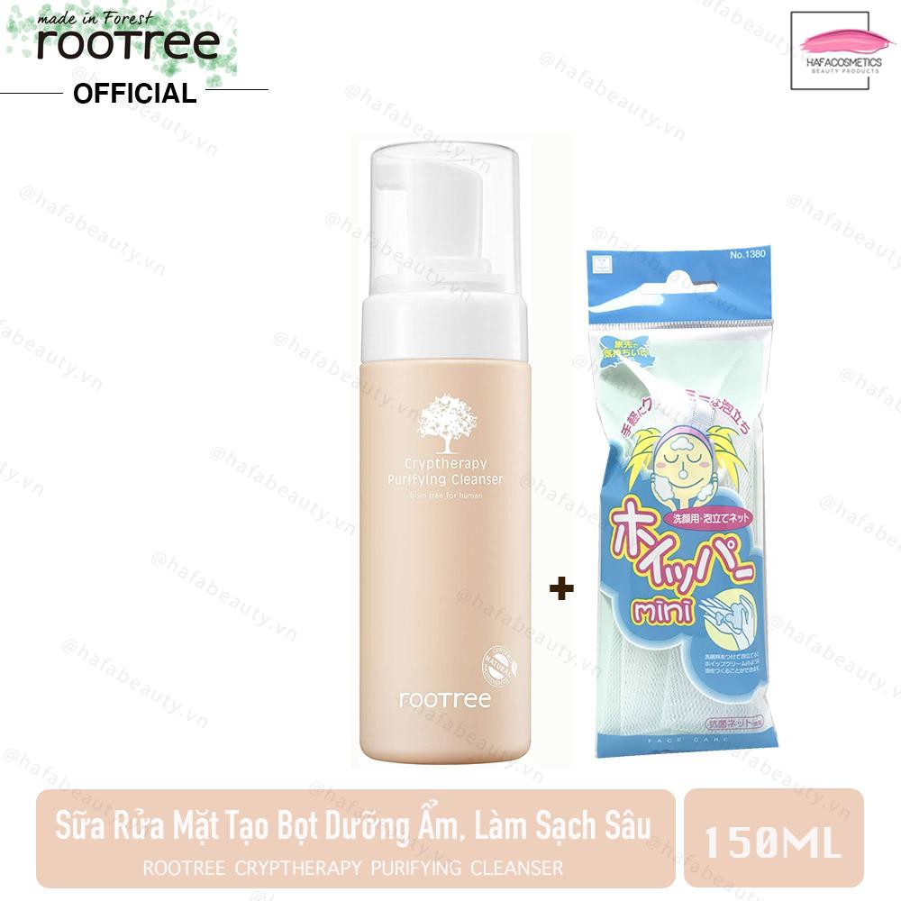 Sữa Rửa Mặt Tạo Bọt Rootree Cryptherapy Purifying Cleanser 150ml + Tặng 1 túi lưới rửa mặt tạo bọt