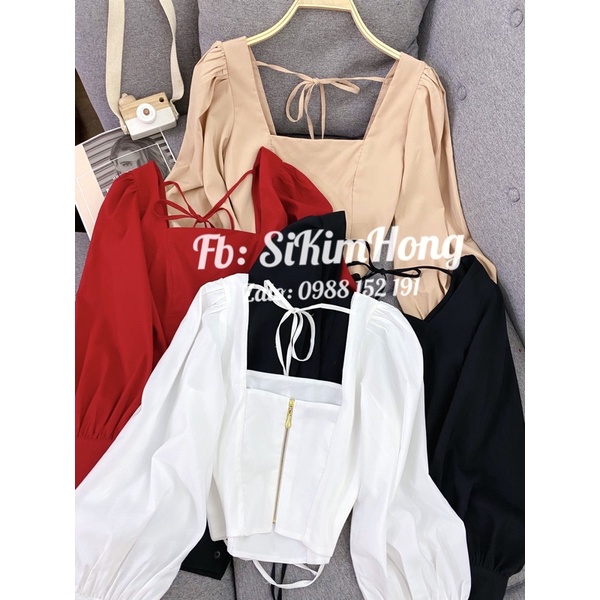 Áo kiểu Tay dài phồng dáng Croptop sang trọng Mã 46 ( Ảnh shop chụp thật 100%)