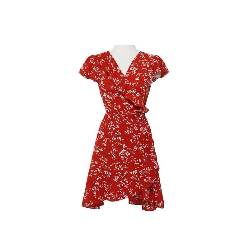 Váy voan xòe hoa đỏ Style Korea - Có ảnh thật